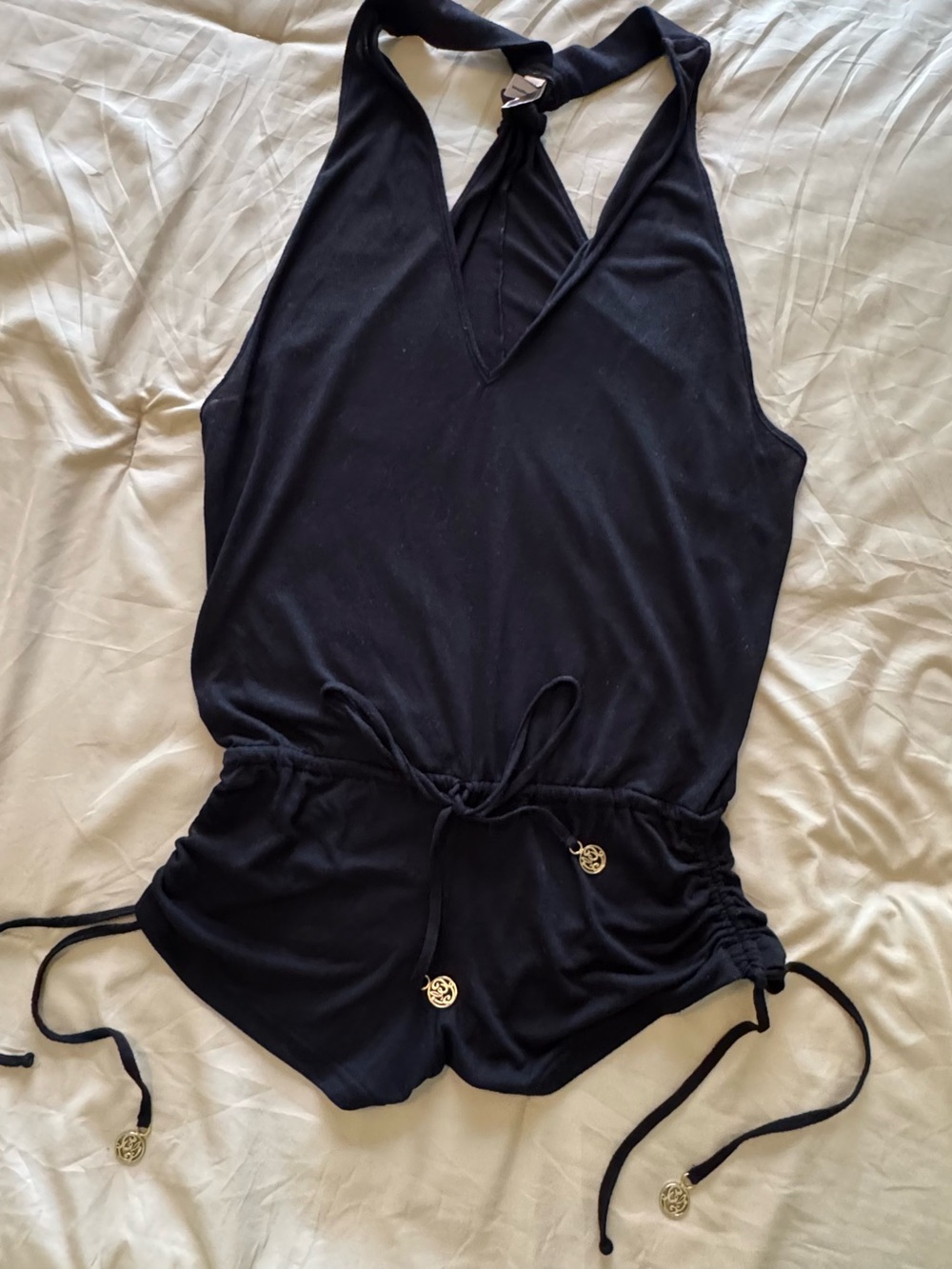 Luli Fama Black Halter Swim Coverup Romper